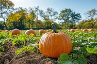 Real pumpkins outdoors produce harvest.