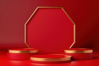 A hexagon podiums for product display background frame gold.