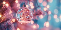 Christmas tree inside a glass ball christmas ornament glowing.