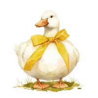 Yellow coquette cute chubby white duck illustration watercolor animal.