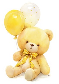 Yellow coquette cute teddy bear holding balloons illustration adorable playful.