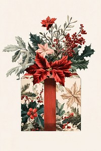 Christmas Flower Collage gift box illustration christmas pattern.