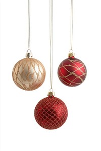 3 red and gold christmas baubles ornaments hanging accessories.