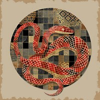 Snake retro paper collage pattern design art.