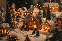 Christmas village with Snow in vintage style christmas landscape holiday.