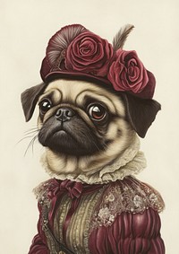 Pug costumes wearing victorian fashion outfit animal human dog.