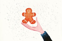 Hand holding christmas gingerbread illustration cookie art.