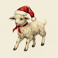 Lamb wearing christmas hat illustration animal art.