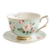 Coquette floral vintage tea cup porcelain saucer pastel.