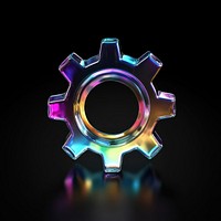 A gear bubble icon background rainbow colors.