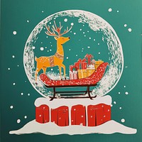 Christmas sleigh in snowglobe illustration christmas reindeer.