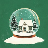 Christmas house in snow globe illustration trees decoration.