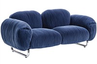 3 seats blue corduroy teddy sofa furniture interior cushion.