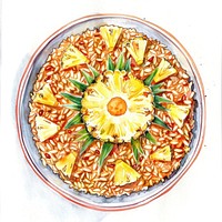 An isolated Thai Fried rice with pineapple illustration vibrant fruit.