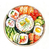 An isolated Japan Bento food illustration watercolor.