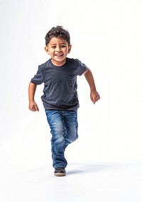 Latino boy is running happy photography background.