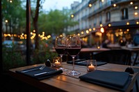 Restaurant table outdoors candle romantic.