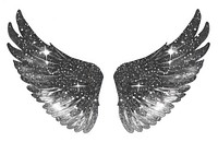 Celestial illustration of wings with stars sparkling ethereal black.