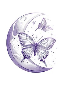 Celestial illustration of Butterfly with Crescent Moon butterfly moon art.