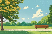 Serene park bench scene illustration.