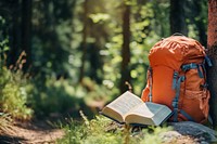 Backpack and book backpack forest hiking.