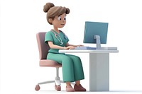 Nurse computer sitting cartoon.