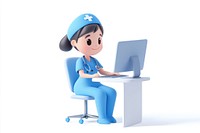 Nurse computer character sitting.