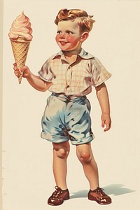 Boy holding a giant ice-cream illustration vintage shorts.