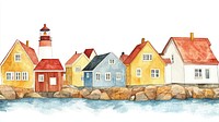 Colorful Norway fishing village architecture houses illustration.