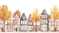 Dutch townhouses architecture illustration watercolor.