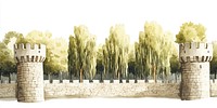 English stone castle architecture background willow.