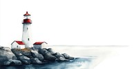 Lighthouse illustration white scene.