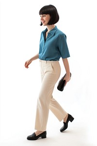 White woman pants fashionable blouse.