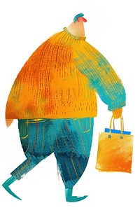 Big guy holding a shopping bag illustration orange style.