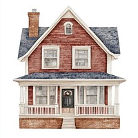 American Christmas suburb house architecture illustration watercolor.