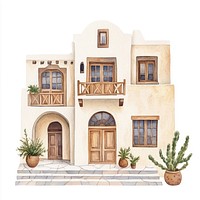 Greek Santorini townhouse architecture illustration watercolor.