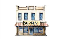 American retail building illustration watercolor supply.