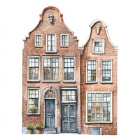 Vintage Dutch townhouses architecture illustration watercolor.