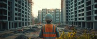 Construction site with worker observing.