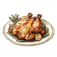 Roast chicken plate illustration roast.