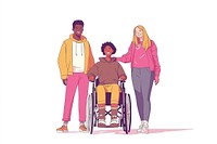 Diverse group of 2 people standing together with a person in a wheelchair diversity clothing friends.