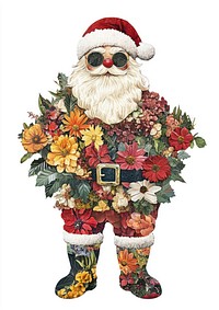 Flower Collage cute Santa flowers illustration christmas.