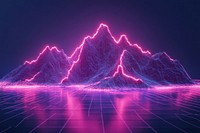 Futuristic neon grid mountainscape.