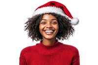 Christmas hat and casual sweater happy christmas photo.