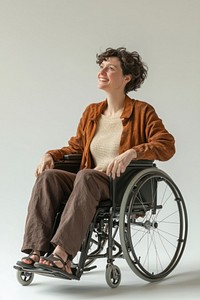 A fullbody disabled woman wheelchair clothing positive.