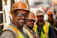 Smiling construction workers teamwork