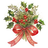 Holly bouquet illustration christmas ribbon.