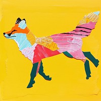 Fox jumping paper cut illustration painting colorful.