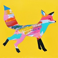 Fox jumping paper cut illustration painting colorful.