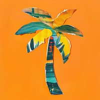 Palm tree paper cut painting colorful orange.